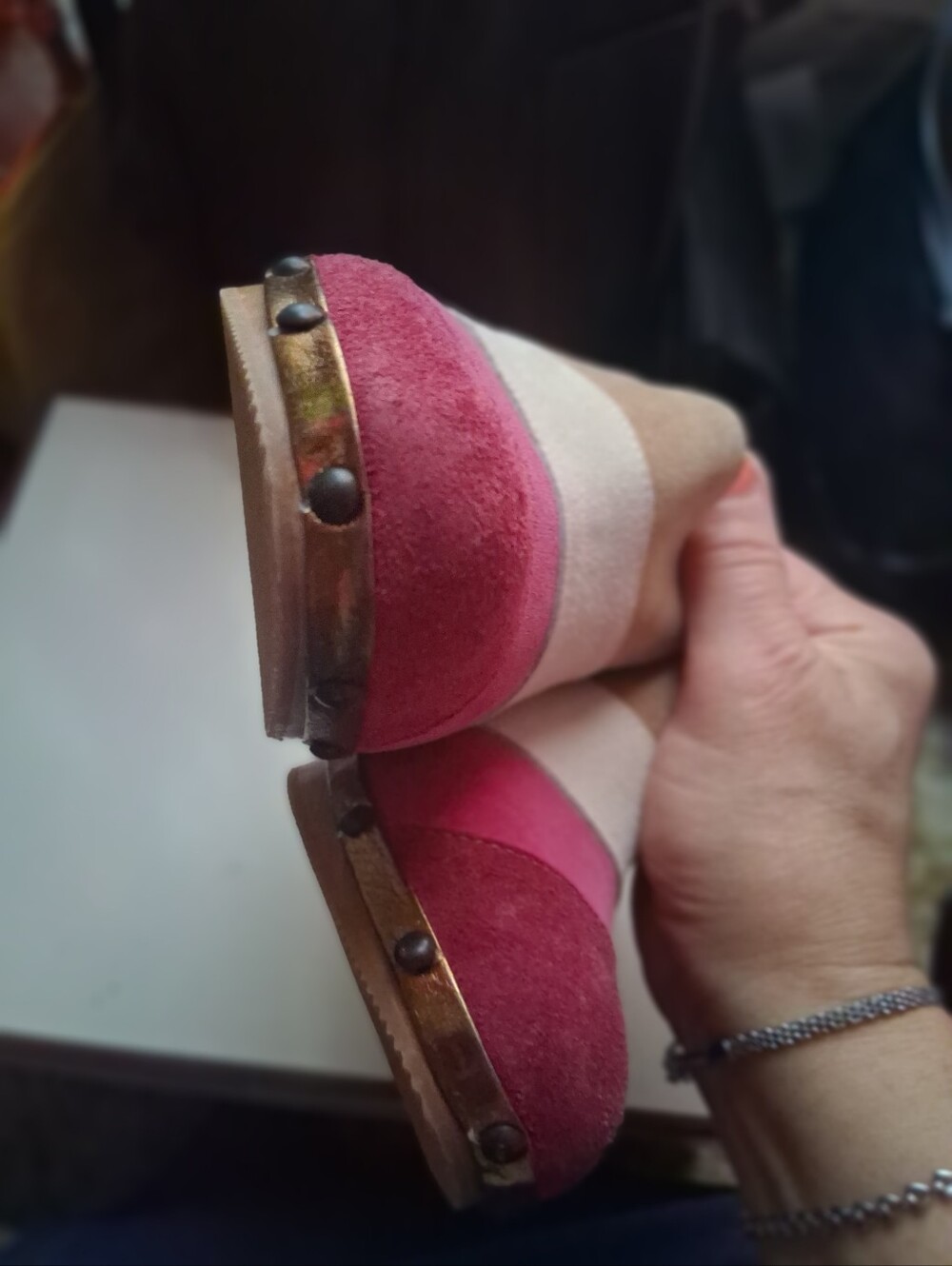 Coach Y2K Katy Patchwork WaveSuede Clog Mule - Pink/Tan/Beige Cream #tiktokviral - Picture 8 of 11